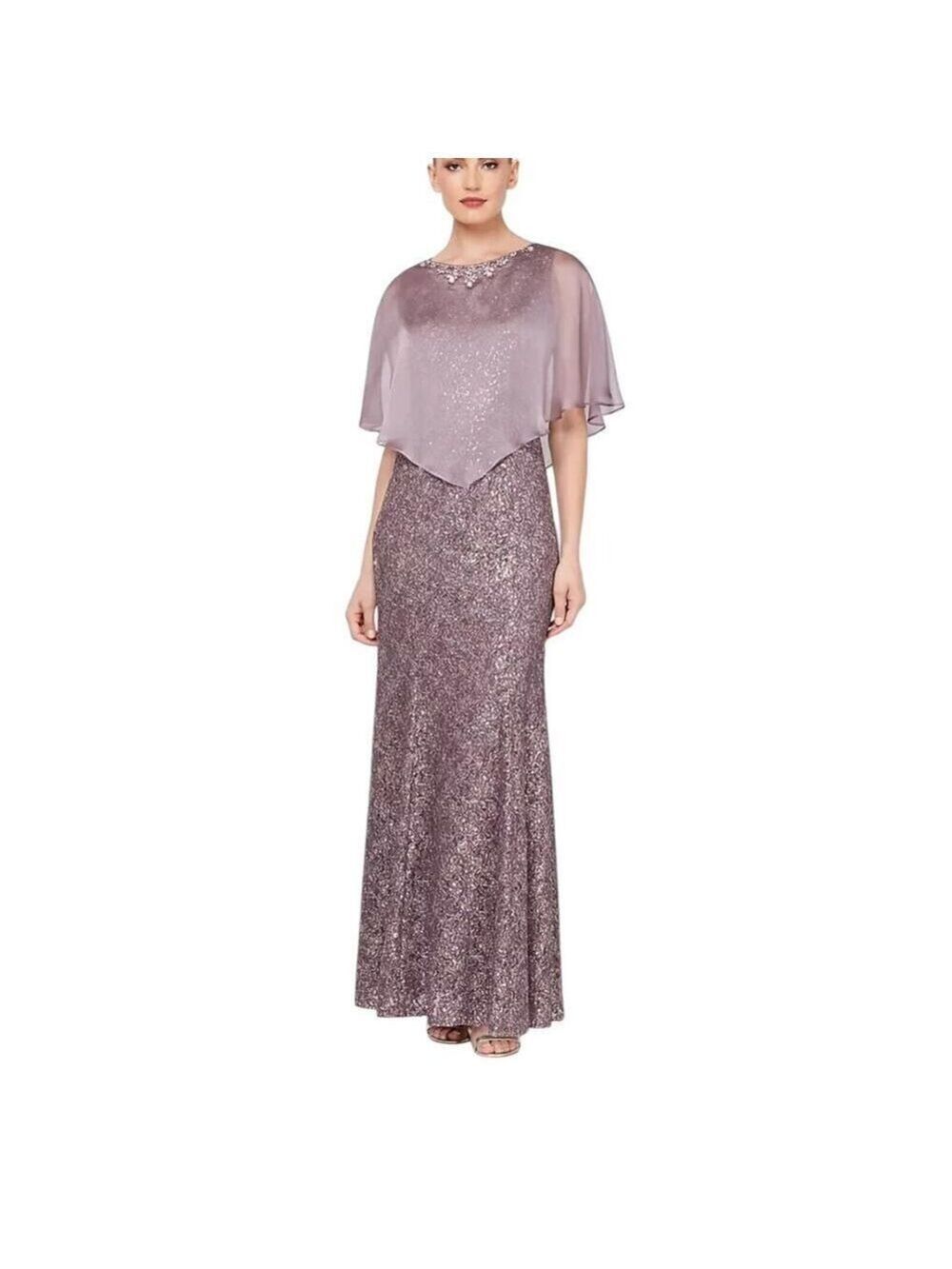 Davids Bridal IGNITE Evenings Sleeveless Sequin Lace Sheath Gown Dress Capelet 8 - Picture 1 of 11